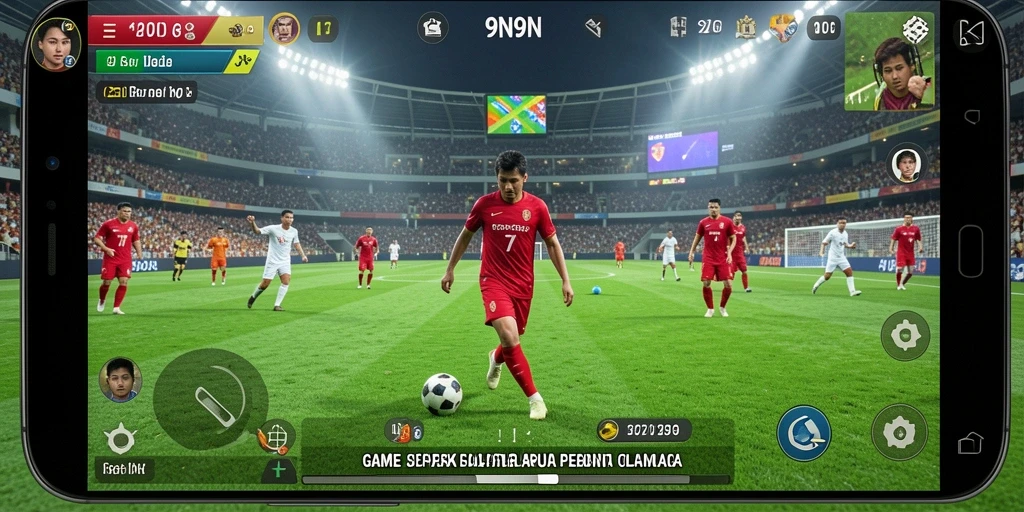 Tampilan gameplay <strong>9N9N</strong> dengan suasana pertandingan sepak bola yang mendebarkan.