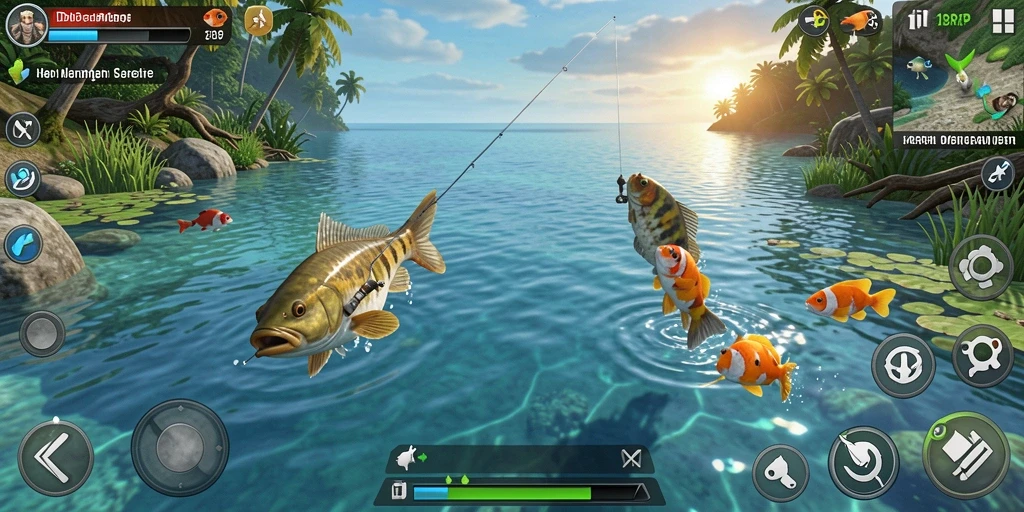 Tampilan gameplay memancing seru dalam IDRRP dengan berbagai lokasi menarik.