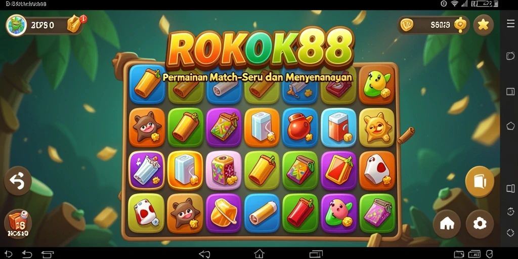 Tangkapan layar utama ROKOK88 menunjukkan gameplay Match-3 yang menawan.