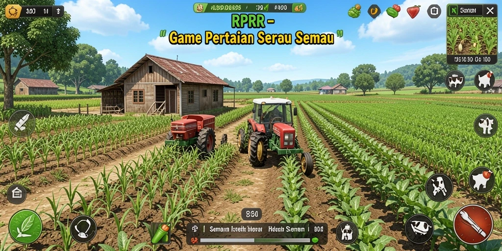 Tampilan gameplay RPRR yang menunjukkan aktivitas bertani.